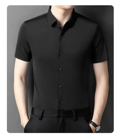 Herren-Hemd mit Vier-Wege-Stretch, Farbblock-Diamantmuster und Knopfleiste – ideal für Business-Casual und formelle Anlässe.