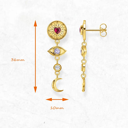 Damen-Ohrtropfen Talisman Auge Mond Herz Glück aus Sterlingsilber