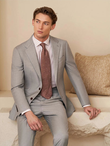 Eleganter Herrenanzug aus 60% Wolle in Hellgrau – Slim Fit Blazer und Hose für Hochzeiten und festliche Anlässe