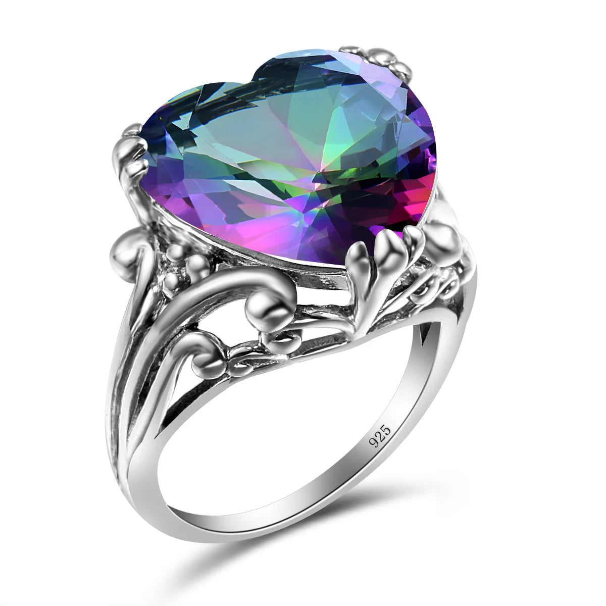 Damen-Ring aus 925-Silber mit Herzform und Mystic-Topas Regenbogenfarben für Alltag und festliche Anlässe