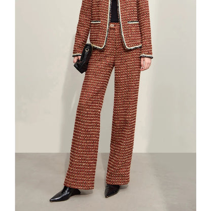 Damen Tweed Mantel im minimalistischen Stil mit Taschen und elegantem O-Neck