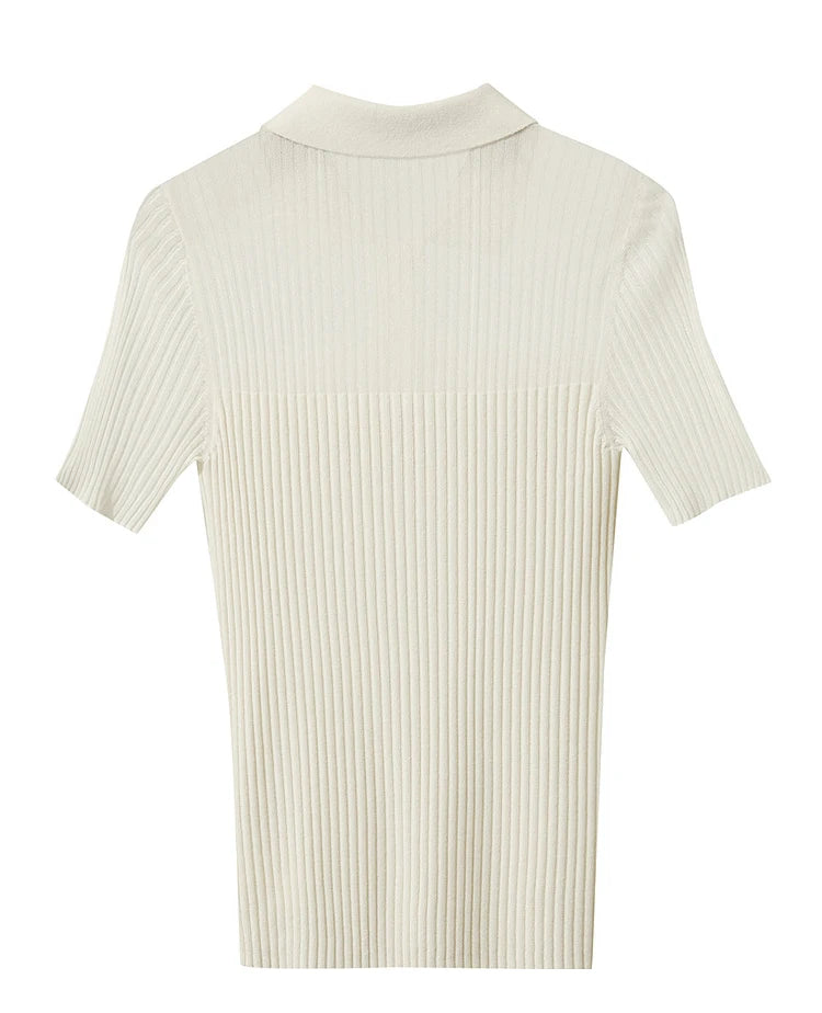 Damen Strickoberteil mit Revers und halber Knopfleiste für den Sommer