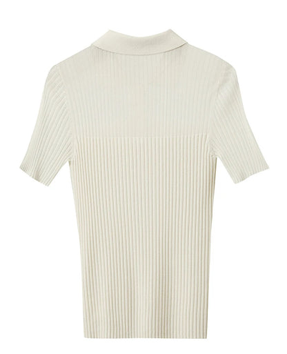 Damen Strickoberteil mit Revers und halber Knopfleiste für den Sommer