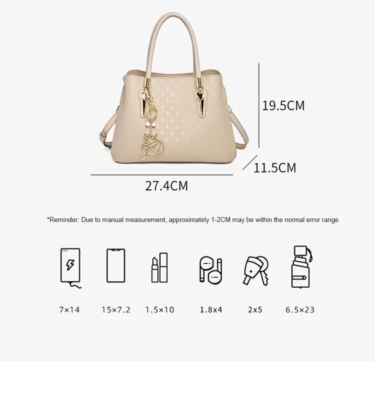 Damen Schultertasche aus echtem Leder im Karomuster mit Reißverschluss