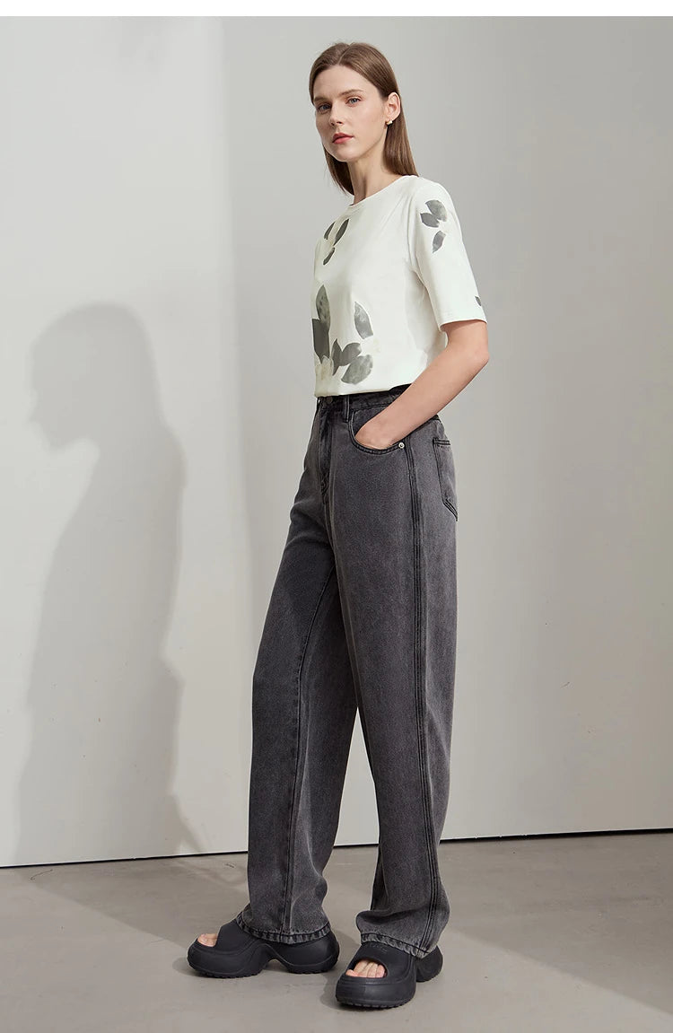 Damen T-Shirt im lässigen Stil mit floralem Print und Rundhalsausschnitt