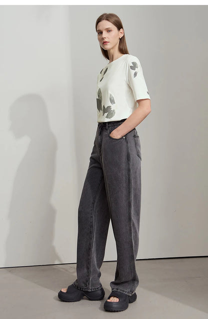 Damen T-Shirt im lässigen Stil mit floralem Print und Rundhalsausschnitt