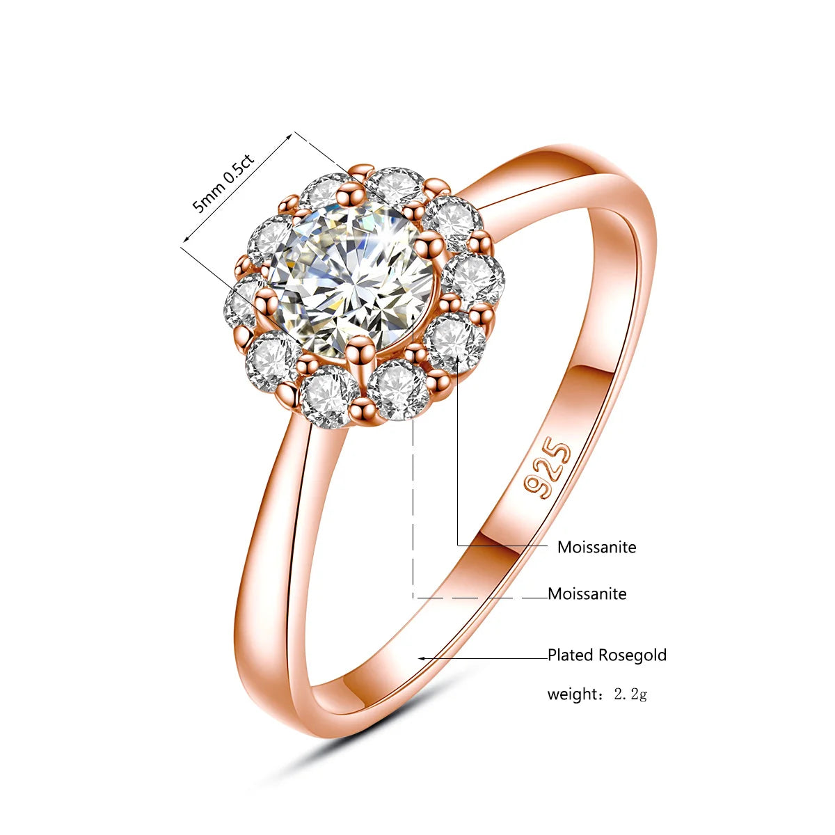 Damen-Ring Mit Moissanit 0,5 Karat Blüten-Design Aus Sterlingsilber 925 Schmuck Geschenk