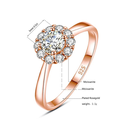 Damen-Ring Mit Moissanit 0,5 Karat Blüten-Design Aus Sterlingsilber 925 Schmuck Geschenk