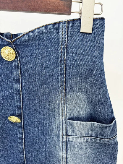 Damen-Blazer Set Jeansjacke Minirock doppelreihig Löwenknopf