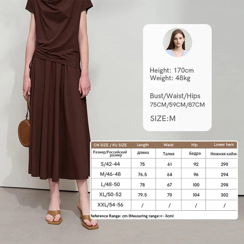 Damen T-Shirt-Rock Set mit solidem Swing-Kragen für den Sommer