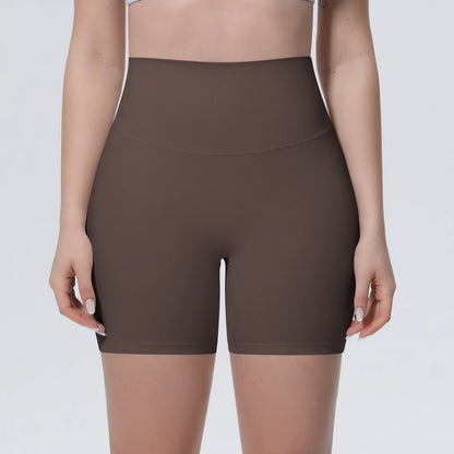 Braune High-Waist-Yogashorts für Damen, kurz, enganliegend, mit Mittelnaht