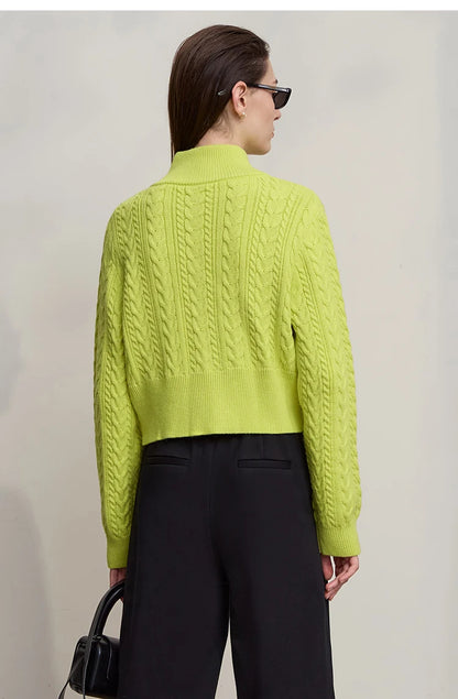 Damen-Rollkragen-Strickjacke Reißverschluss schlank Herbst