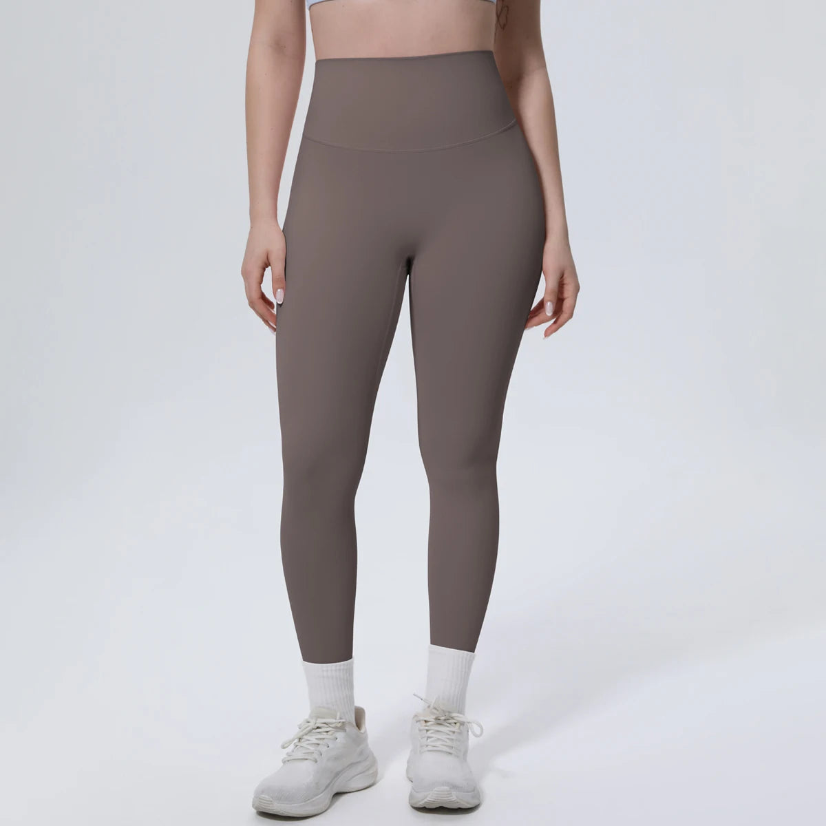 Yoga-Leggings mit hohem Bund, dunkelbraun, 3/4-Länge, eng anliegend