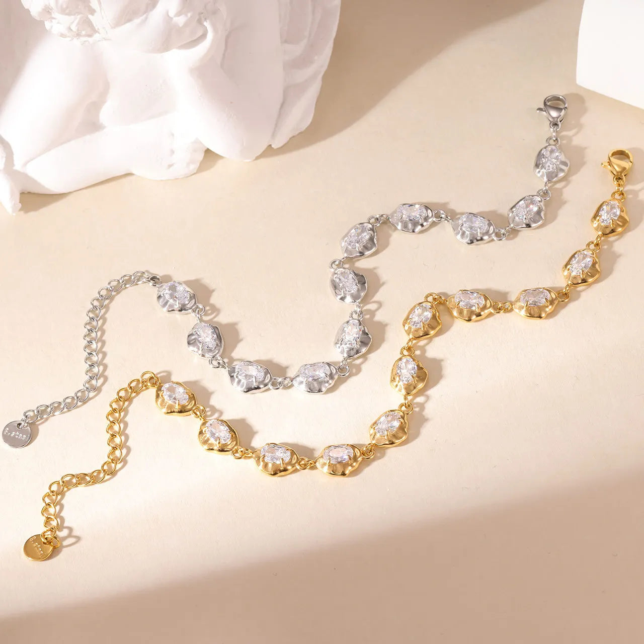 Damen-Gliederarmband mit Zirkonia aus Edelstahl