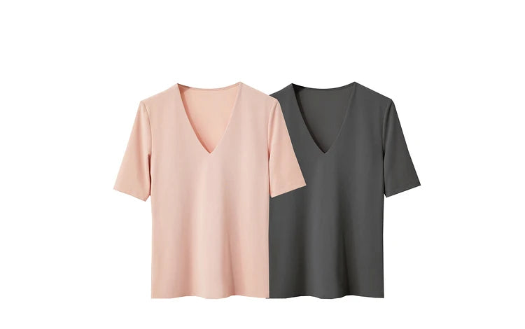 Damen T-Shirt im Minimalismus-Stil mit V-Ausschnitt und halben Ärmeln