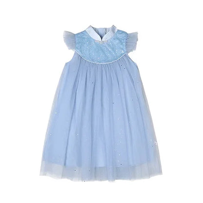 Ärmelloses Sommerkleid für Mädchen mit Blumenmuster und Pailletten – ideal für Hochzeiten und Geburtstagsfeiern
