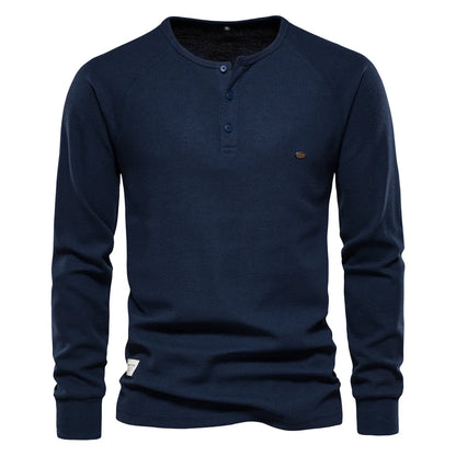 Herren Langarm Waffel Henley T-Shirt in fester Farbe für den Herbst