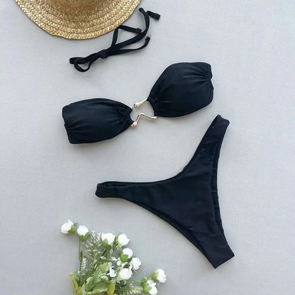 Gestreiftes, sexy Bikini-Set mit Push-up-Effekt – ideal für Strand und Pool