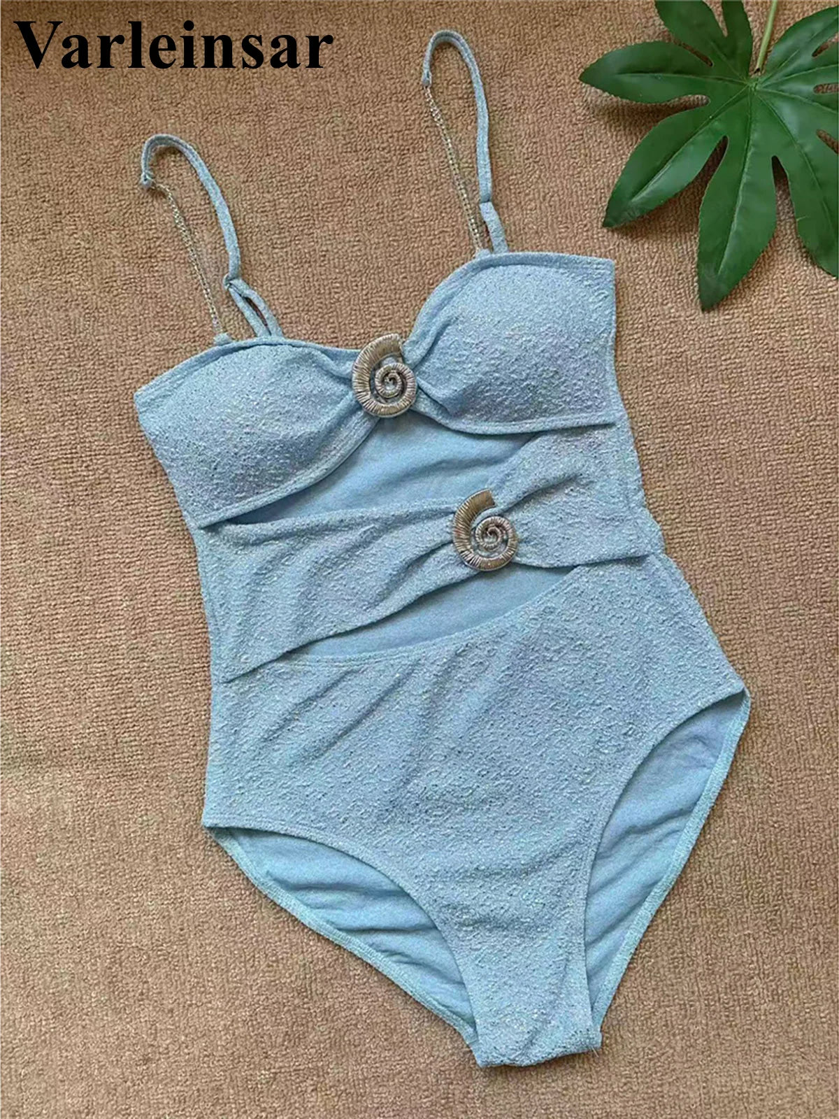 Damen Badeanzug Bauch-Cut-Out Metallring hoher Beinausschnitt Monokini gepolstert