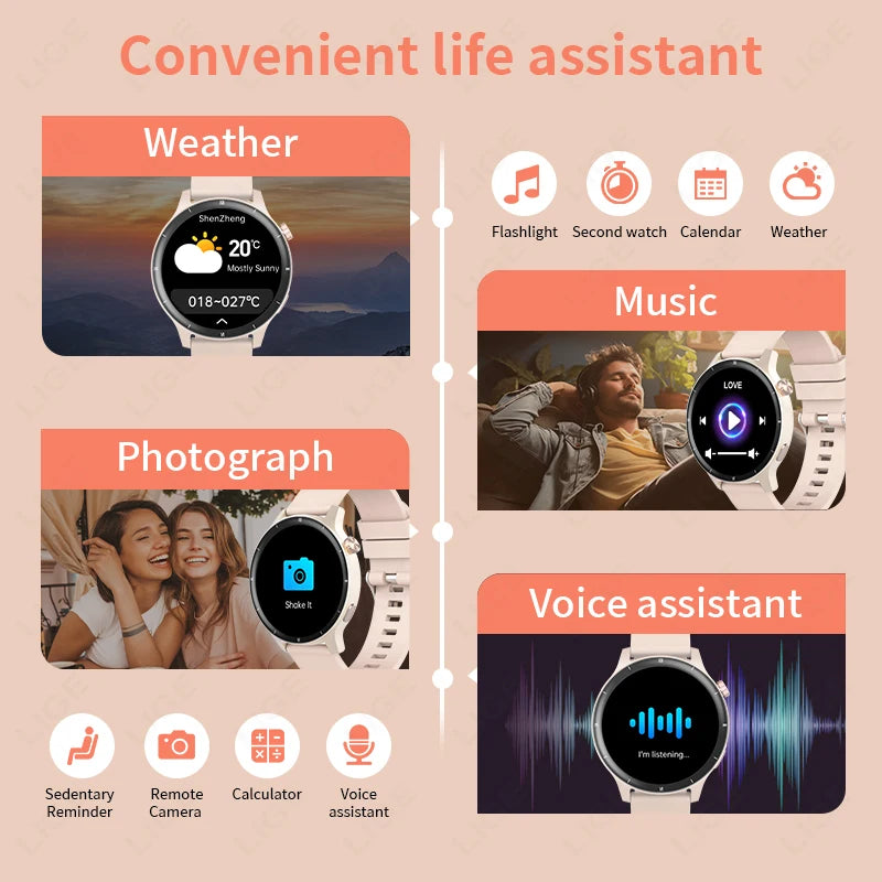 LIGE 2025 Sprachanruf Smart Uhr Damen 1,39 "360*360 HD Gesundheit Tracker Smartwatch Für Xiaomi Frauen Männer 3D Dynamische Zifferblatt Uhr