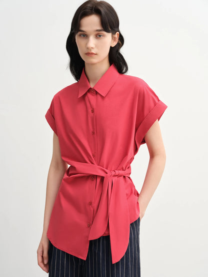 Satin-Glanz T-Shirt mit Rundhalsausschnitt – Slim Fit in Pink oder Schwarz für den Sommer