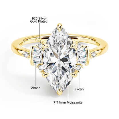 Damen-Verlobungsring aus Moissanit mit GRA Zertifikat, Marquise-Schliff, 3 Karat, 7x14 mm
