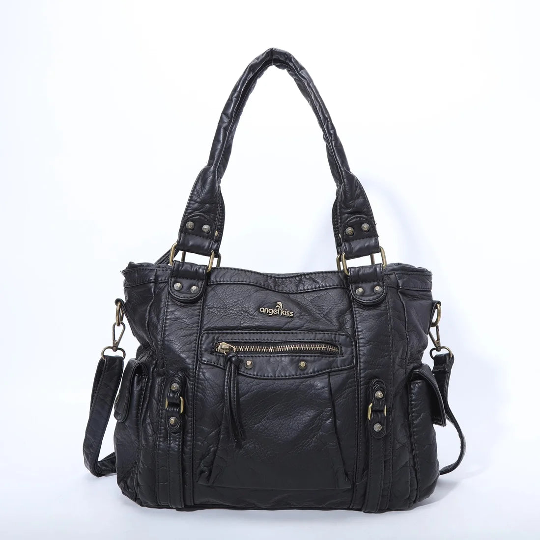 Damen-Schultertasche aus PU mit Mehrfachfächern Bronze Vintage Look Geräumige Innentaschen