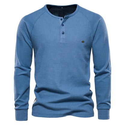 Herren Langarm Waffel Henley T-Shirt in fester Farbe für den Herbst