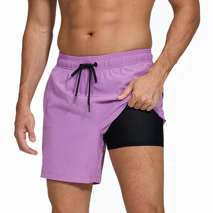 Lange Herren-Shorts aus Polyester mit Innenfutter und seitlicher Reißverschlusstasche – ideal für Strand und Fitnessstudio