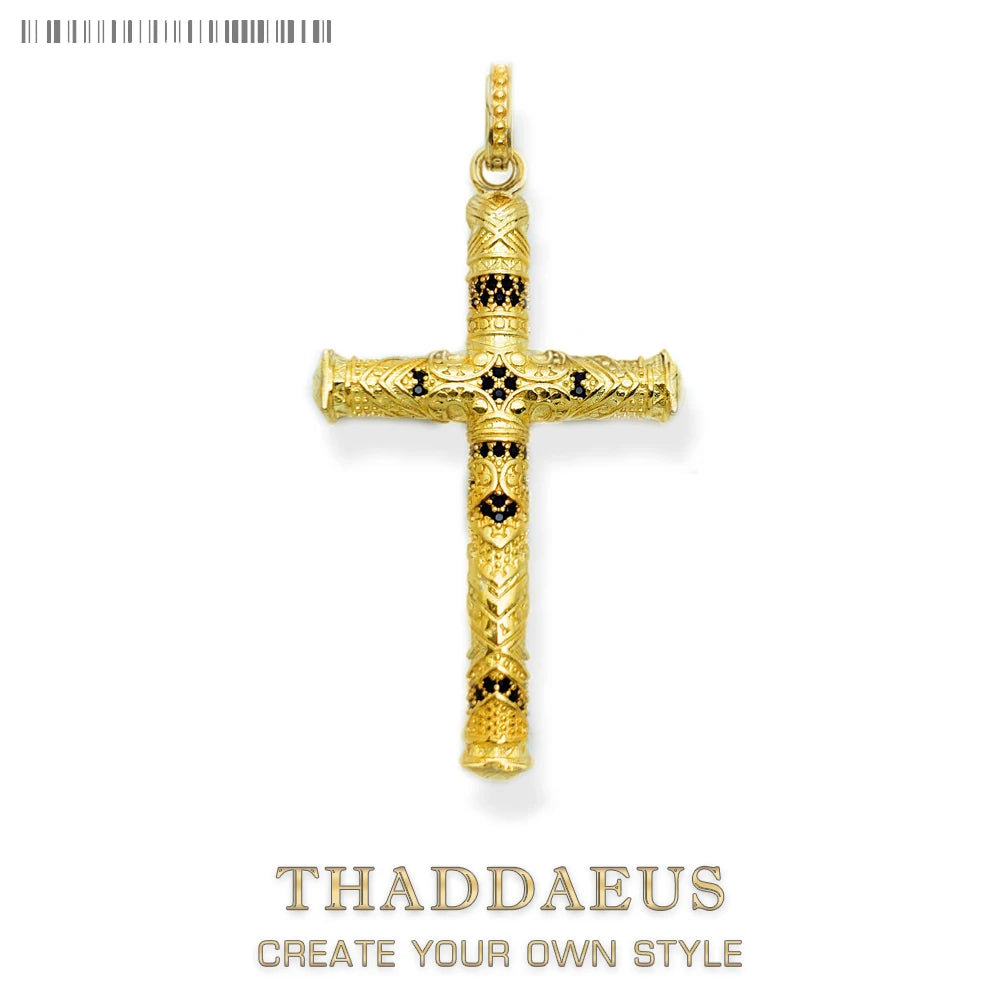 Damen-Charm-Anhänger Kreuz golden aufwendig ethnisch aus Sterlingsilber