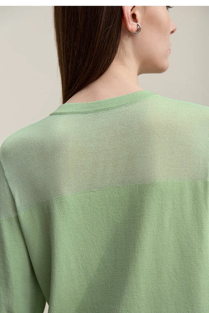 Damen-Strickjacke Viskose Spitzen-Patchwork Kurzarm offen Büro Sommer