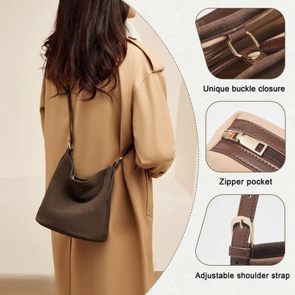 Damen Umhängetasche aus Wildleder 2-in-1 im Retro Stil Crossbody