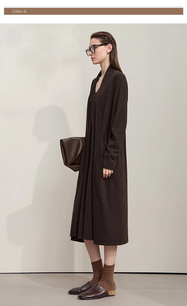 Damen V-Ausschnitt Strickkleid A-Linie ärmellos Herbst-Winter