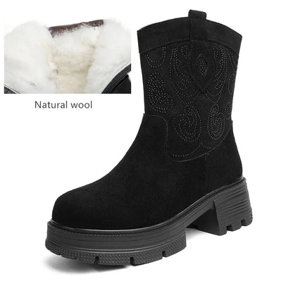 AIYUQI Western Cowboy Boots Women 2025 New Genuine Leather Winter Shoes Boots Women Short Tube Fashion Women's Snow Boots