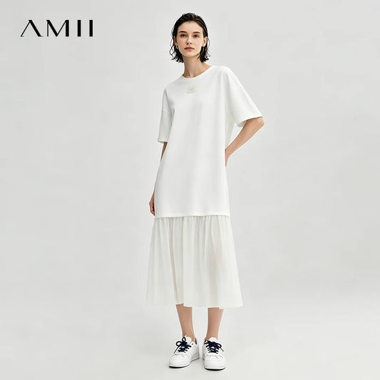 Leichtes Sommer-Midikleid mit kurzen Ärmeln und zweilagigem Rock, weiß/creme