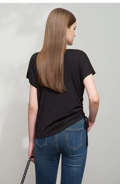 Damen T-Shirt aus Modal-Baumwolle mit kurzen Rotator-Ärmeln und Swing-Neck