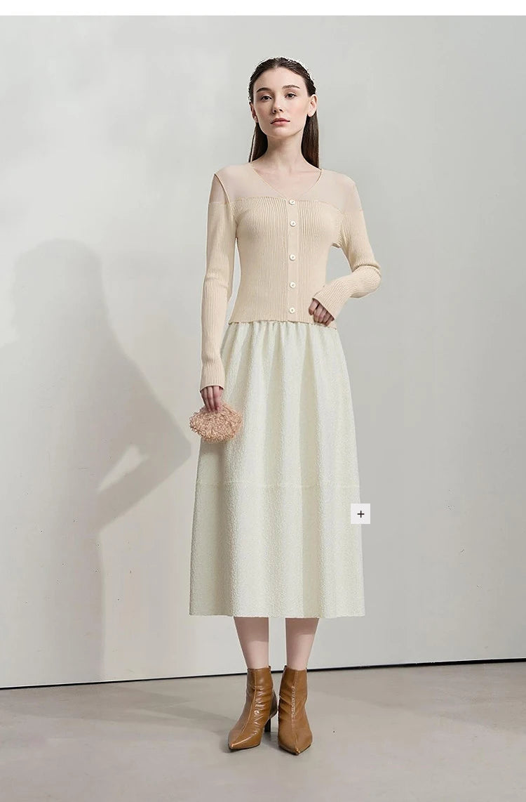 Damen V-Ausschnitt Pullover Viskose Mesh Organza Slim Frühling