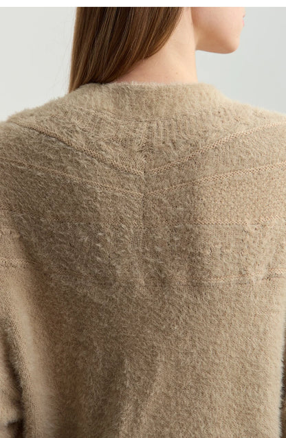 Damen-Strickjacke V-Ausschnitt Nerz-Imitat locker dick Winter