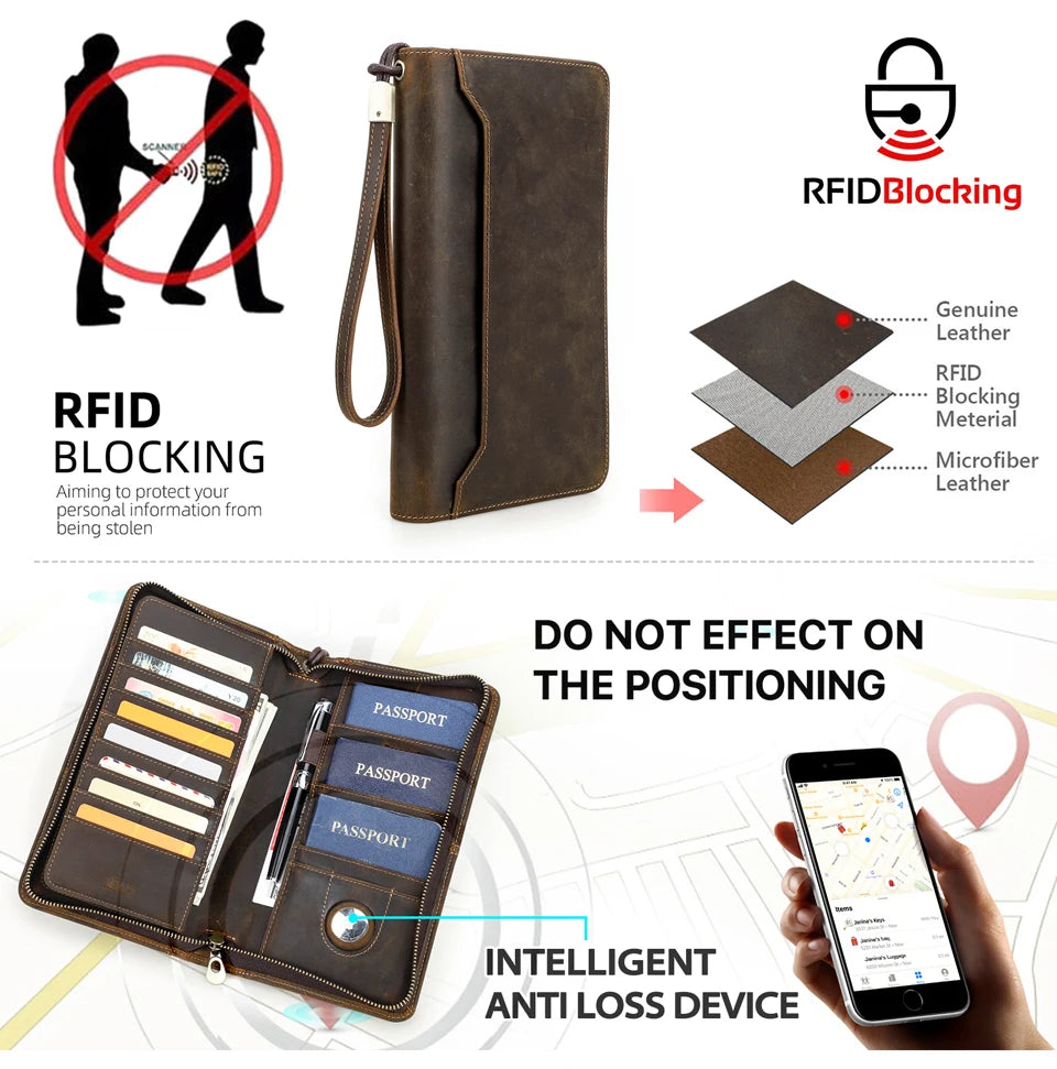 Brauner Echtleder-Familien-Passhalter mit RFID-Schutz, Innenfächer für Pässe