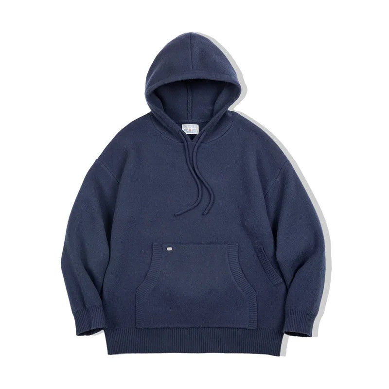 Herren Hoodie aus marineblauem Strick mit lässiger Kapuze für Outwear