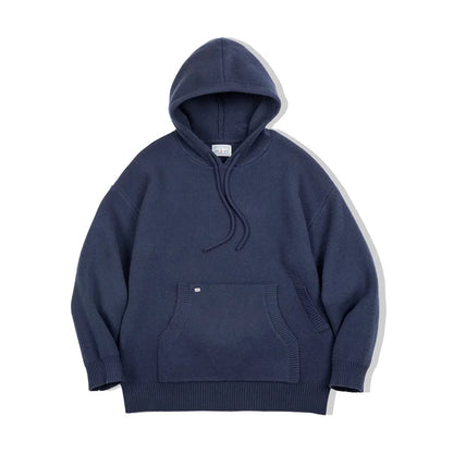 Herren Hoodie aus marineblauem Strick mit lässiger Kapuze für Outwear