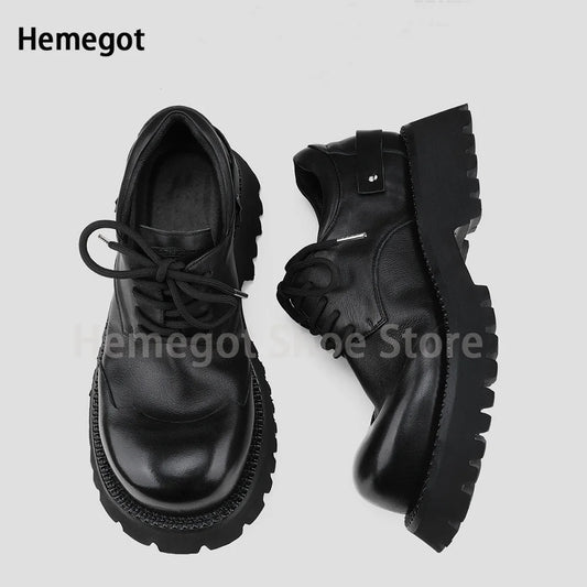 Thick Soles Derby Shoes for Men Black Cowhide Casual Commuter Leather Shoes Size 36-44 Luxury Handmade Top Quality Men Shoes