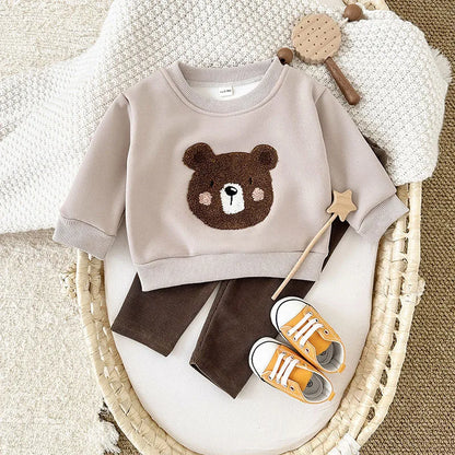 Unisex Baby Outfit Set mit Nette Bär Fleece Hoodie und Hosen
