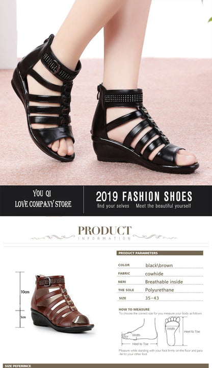 AIYUQI frauen sandalen 2025, sommer neue frauen echtes leder sandalen große größe 41 42 43 strass Römischen sandalen damen mutter