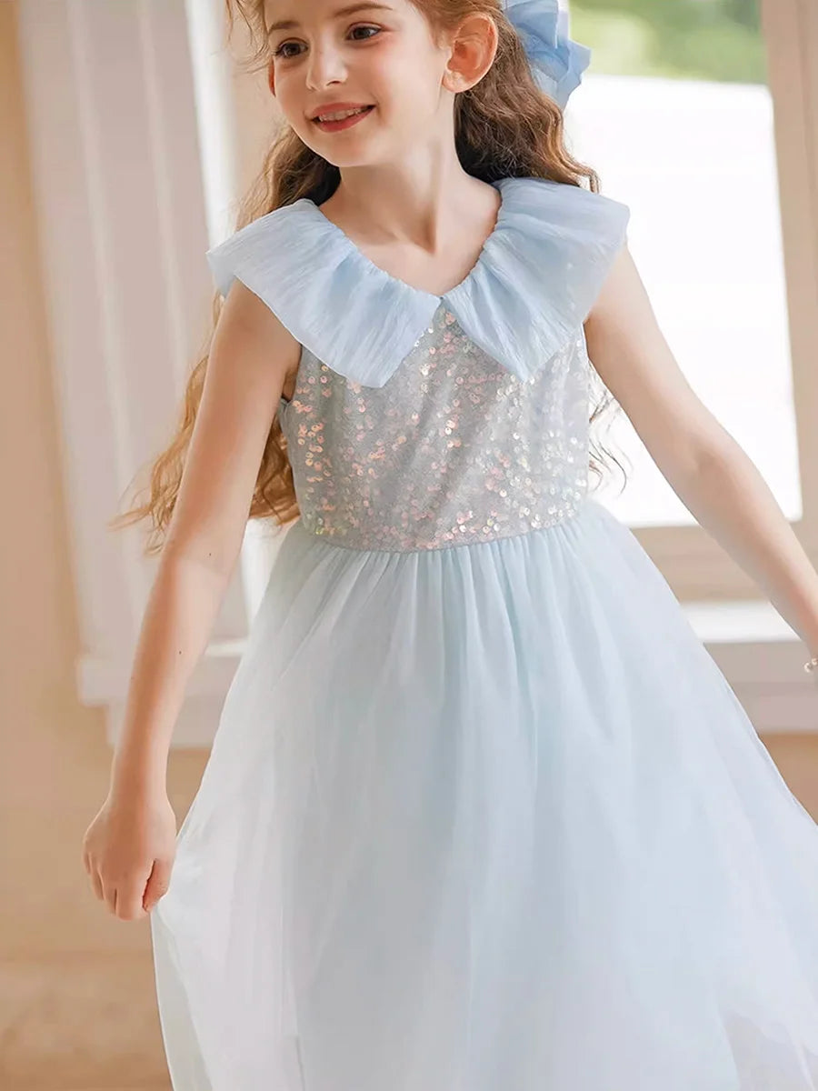 Sommerkleid für Mädchen aus Farbverlauf-Gaze mit Pailletten – Prinzessinnenkleid für Geburtstagsfeier oder Hochzeit als Blumenmädchen