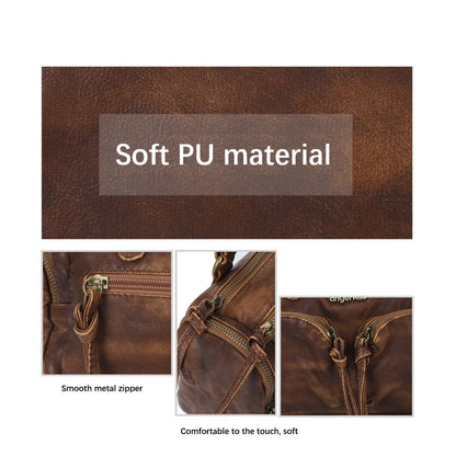 Damen-Handtasche Mit Top-Griff Und Reißverschluss Aus PU-Leder In Vintage-Optik Und Viel Stauraum