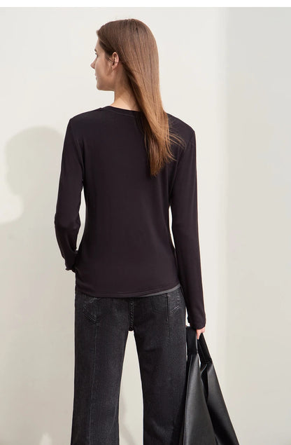 Damen T-Shirts im Minimalismus-Stil mit Patchwork für den Herbst 2024