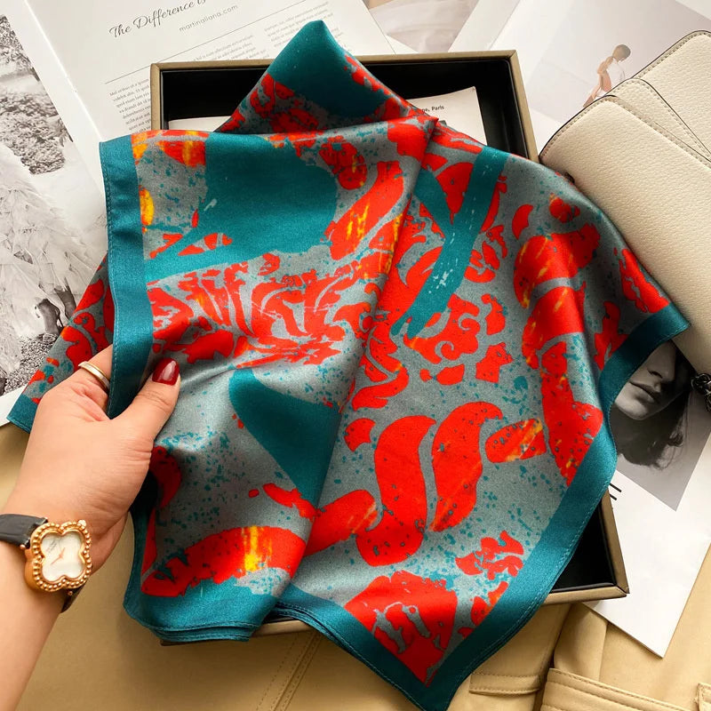 Damen Seidenschal quadratisch 68cm Halstuch Bandana Hijab Pashmina