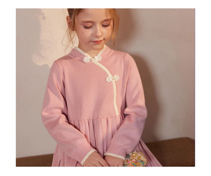 Weihnachtspullover für Kinder im Retro-Stil – Jacquard-Strick in Rosa, locker und niedlich, für Mädchen von 110cm bis 170cm