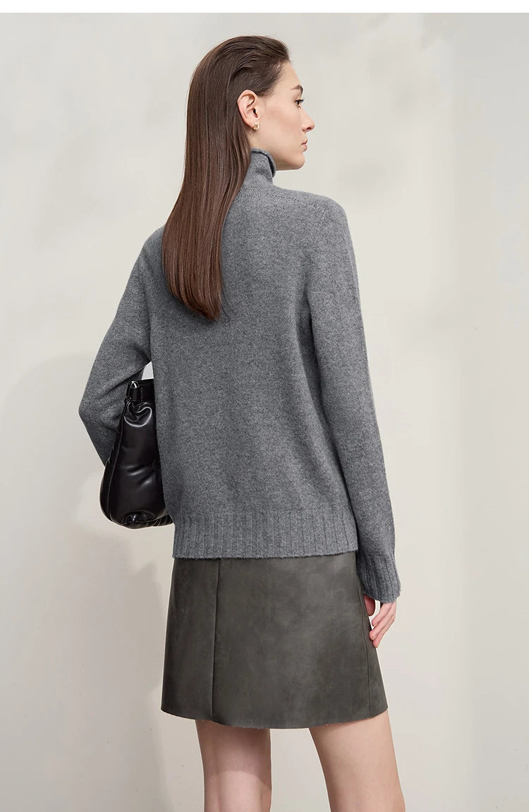 Damen-Rollkragenpullover 100 % Wolle locker Herbst-Winter